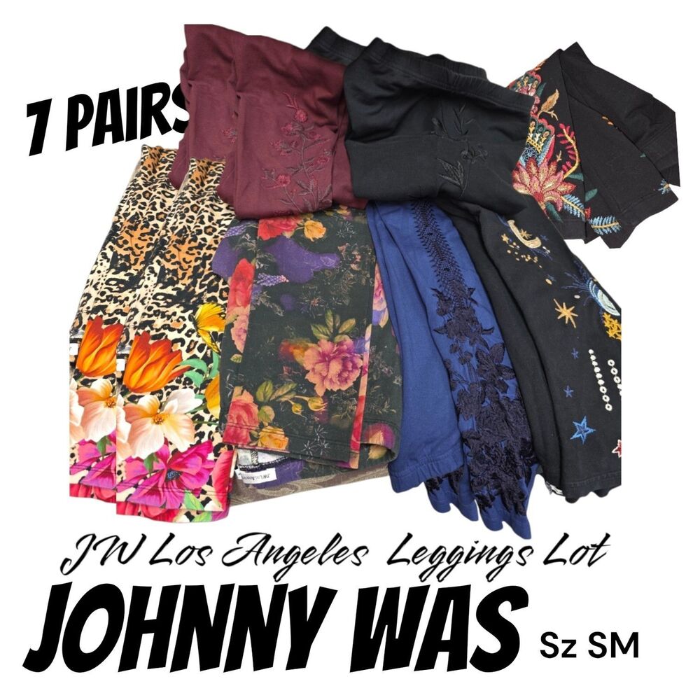 Johnny Was 7 Pr Leggings Lot Sz SM JW Los Angeles Embroidered Floral Boho Indie